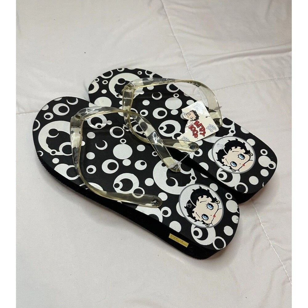 NWT 2004 Betty Boop Platform Wedge Sandal Flip Flops Polka Dot Black Y2K US 10